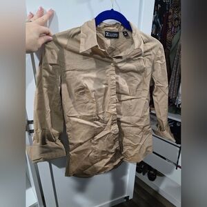 New York & Company Women's Beige Button Down Shirt